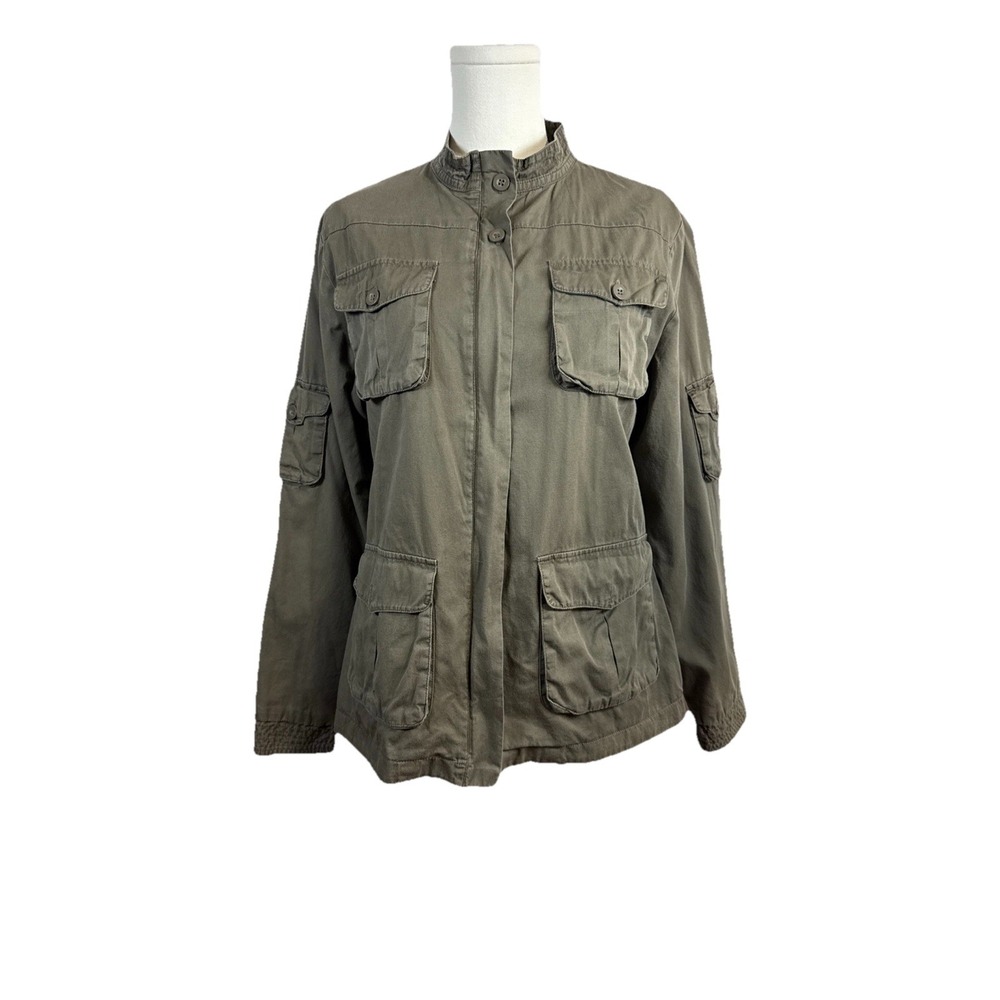 Womens EURODIF T:40 BNK Light Weight Khaki Green Jacket Zip Up Neck Buttons S-M